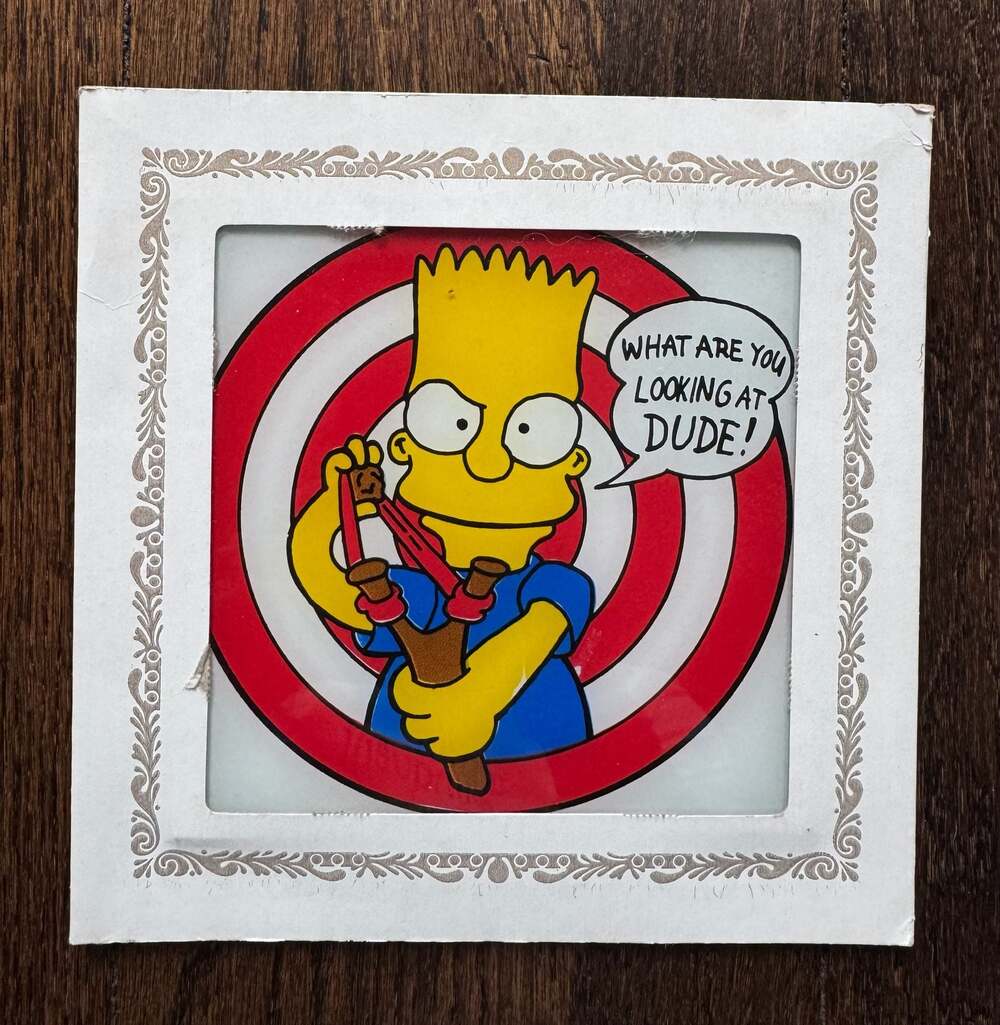 VINTAGE ‘90s 6” Bart Simpson What Are You Looking At Dude Sling Shot Prize Glass